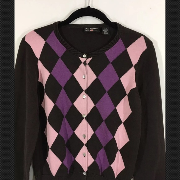 Polo Jeans Co Ralph Lauren Argyle Cardigan Sweater - Picture 2 of 4